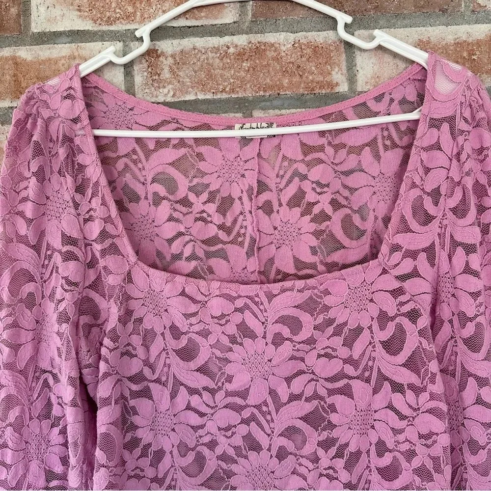 Intimately Free People Long Distance Floral Lace Shirt Women’s Large Pink Angel